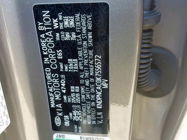 KNDPNCAC0K7556572 - 2019 KIA SPORTAGE E GRAY photo 10