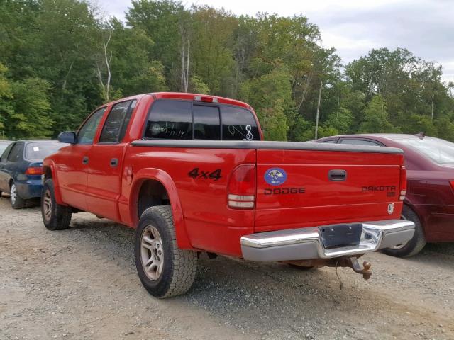 1D7HG48N74S627123 - 2004 DODGE DAKOTA QUA RED photo 3