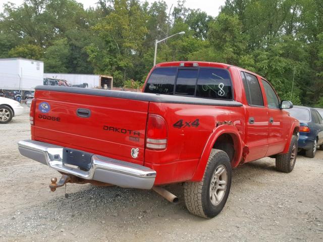 1D7HG48N74S627123 - 2004 DODGE DAKOTA QUA RED photo 4