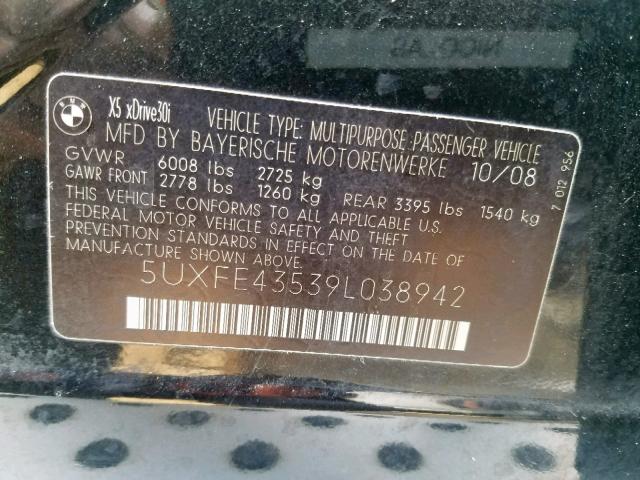 5UXFE43539L038942 - 2009 BMW X5 XDRIVE3 BLACK photo 10