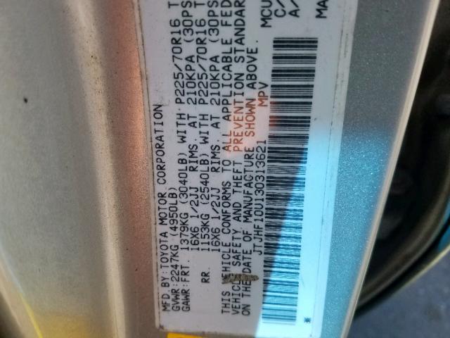 JTJHF10U130313621 - 2003 LEXUS RX 300 GRAY photo 10