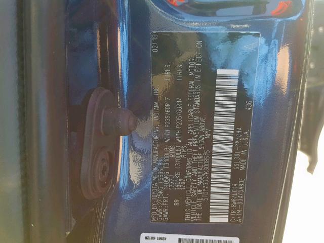 5TDYZ3DC7KS008515 - 2019 TOYOTA SIENNA LIM BLUE photo 10