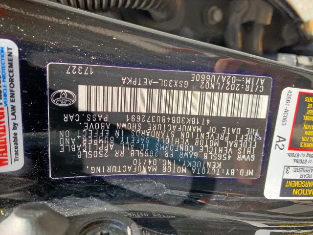 4T1BK3DB4BU372691 - 2011 TOYOTA AVALON BAS BLACK photo 10