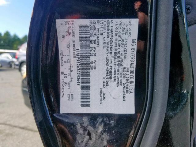 1FAFP55262A243649 - 2002 FORD TAURUS SES BLACK photo 10