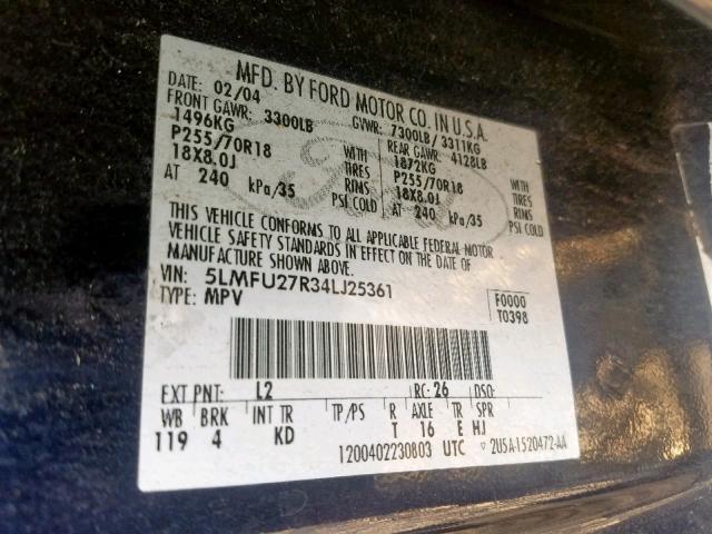 5LMFU27R34LJ25361 - 2004 LINCOLN NAVIGATOR BLUE photo 10