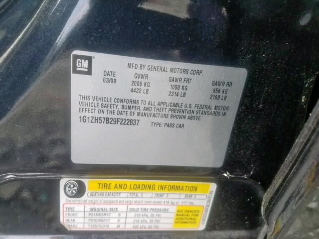 1G1ZH57B29F222837 - 2009 CHEVROLET MALIBU 1LT BLACK photo 10