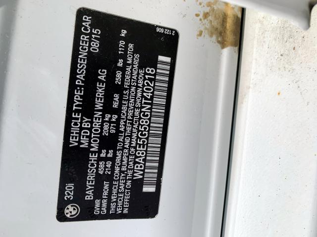 WBA8E5G58GNT40218 - 2016 BMW 320 XI WHITE photo 10