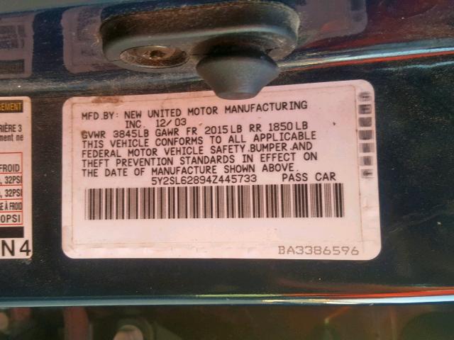 5Y2SL62894Z445733 - 2004 PONTIAC VIBE BLUE photo 10