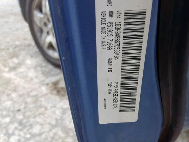 1B3HB48B67D539494 - 2007 DODGE CALIBER SX BLUE photo 10