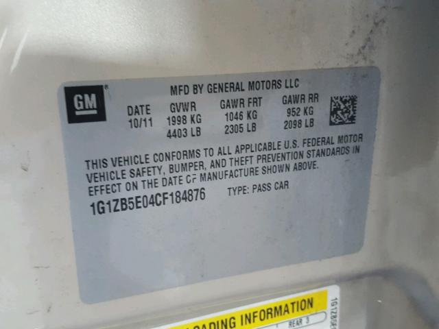 1G1ZB5E04CF184876 - 2012 CHEVROLET MALIBU LS 金色 照片 10