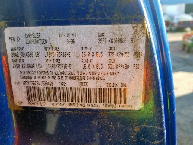 1B7KC26Z9VJ526470 - 1997 DODGE RAM 2500 BLUE photo 10