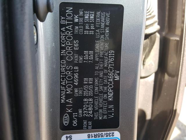 KNDPCCA66C7176119 - 2012 KIA SPORTAGE S GRAY photo 10