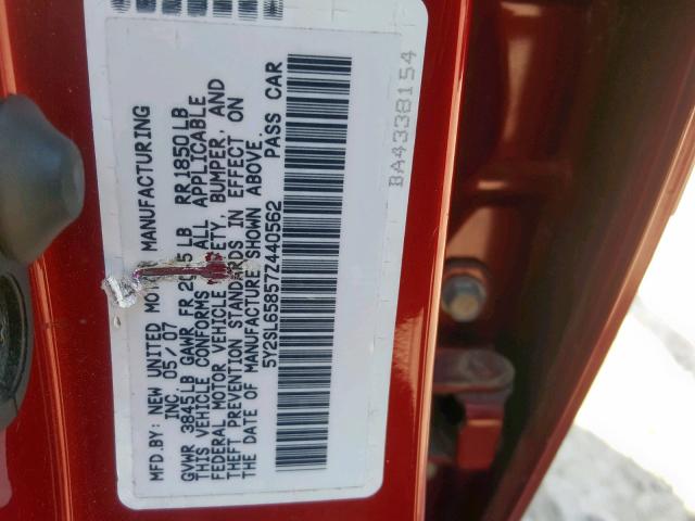 5Y2SL65857Z440562 - 2007 PONTIAC VIBE RED photo 10