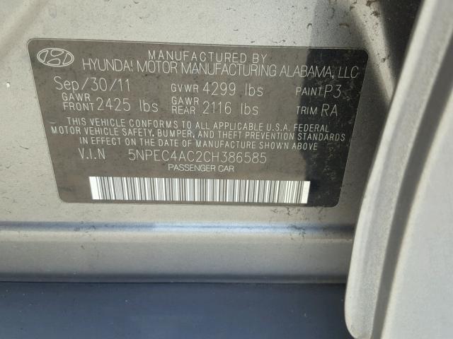 5NPEC4AC2CH386585 - 2012 HYUNDAI SONATA SE GRAY photo 10