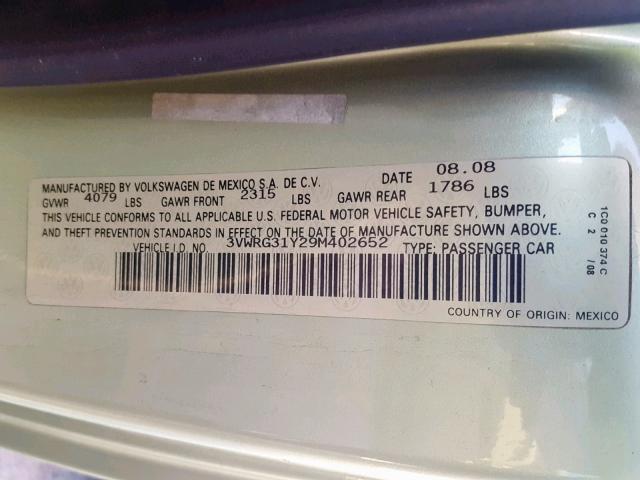 3VWRG31Y29M402652 - 2009 VOLKSWAGEN NEW BEETLE მწვანე ფოტო 10