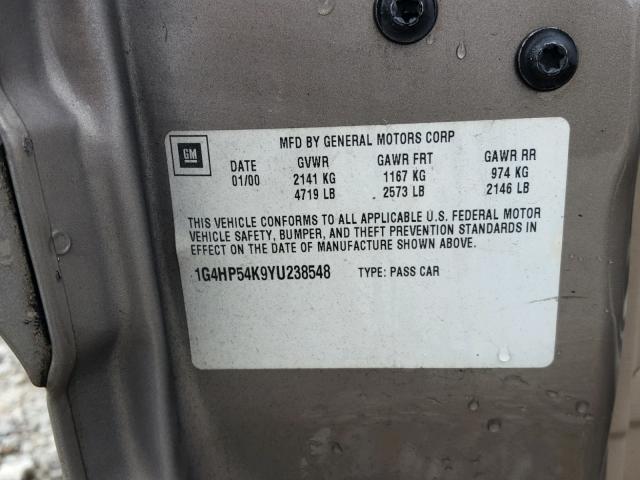 1G4HP54K9YU238548 - 2000 BUICK LESABRE CU BEIGE photo 10