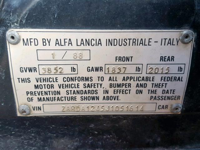 ZARDA1245J1051614 - 1988 ALFA ROMEO MILANO GRE BLACK photo 10