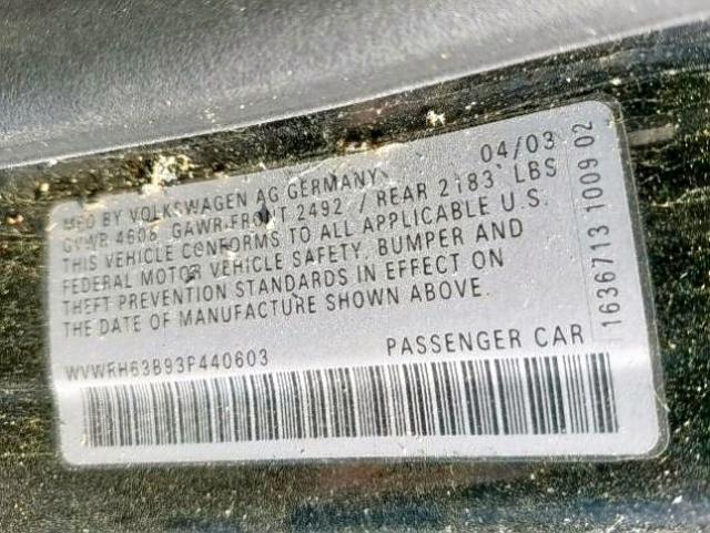 WVWRH63B93P440603 - 2003 VOLKSWAGEN PASSAT GLX 黑色 照片 10
