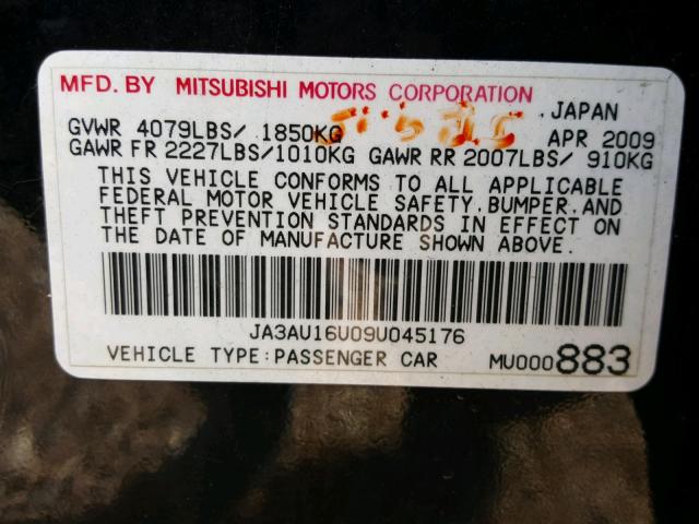 JA3AU16U09U045176 - 2009 MITSUBISHI LANCER DE BLACK photo 10