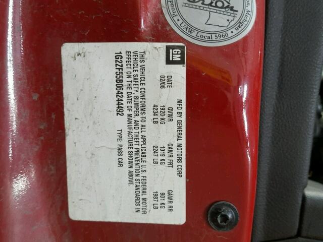 1G2ZF55B064244492 - 2006 PONTIAC G6 SE RED photo 10