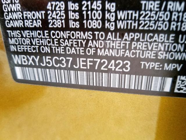 WBXYJ5C37JEF72423 - 2018 BMW X2 XDRIVE2 GOLD photo 10