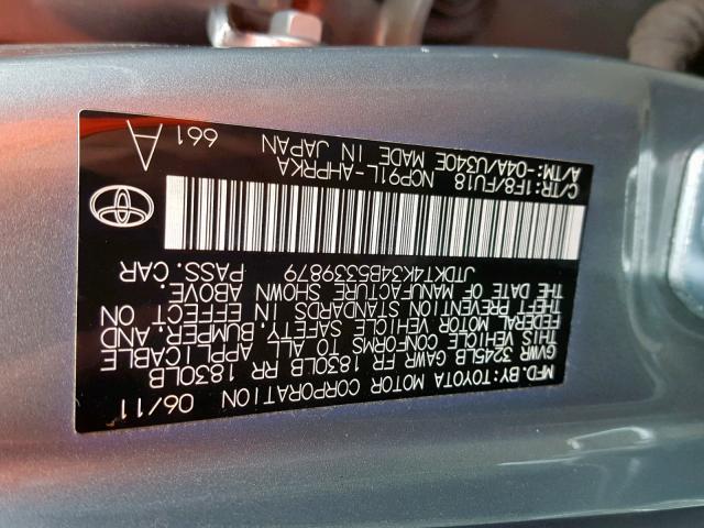 JTDKT4K34B5339879 - 2011 TOYOTA YARIS GRAY photo 10