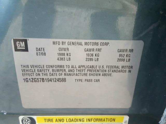 1G1ZG57B194124588 - 2009 CHEVROLET MALIBU LS GREEN photo 10