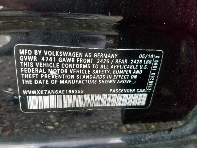 WVWXK7AN6AE168399 - 2010 VOLKSWAGEN PASSAT KOM BLACK photo 10