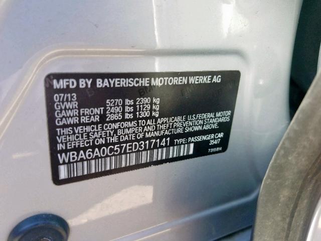 WBA6A0C57ED317141 - 2014 BMW 640 I GRAN SILVER photo 10