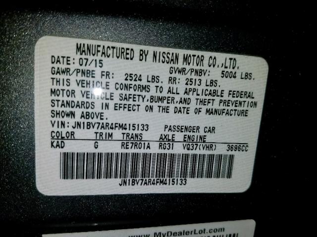 JN1BV7AR4FM415133 - 2015 INFINITI Q50 BASE GRAY photo 10