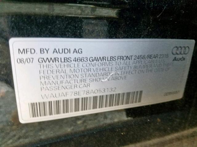 WAUAF78E78A053132 - 2008 AUDI A4 2.0T BLACK photo 10