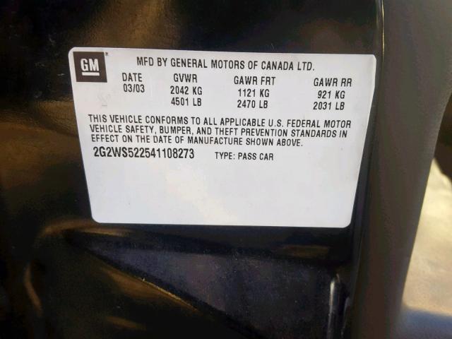 2G2WS522541108273 - 2004 PONTIAC GRAND PRIX BLACK photo 10