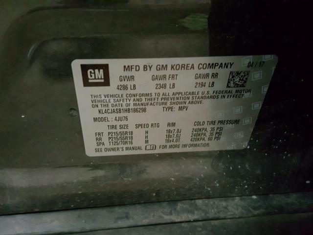 KL4CJASB1HB186298 - 2017 BUICK ENCORE PRE GRAY photo 10