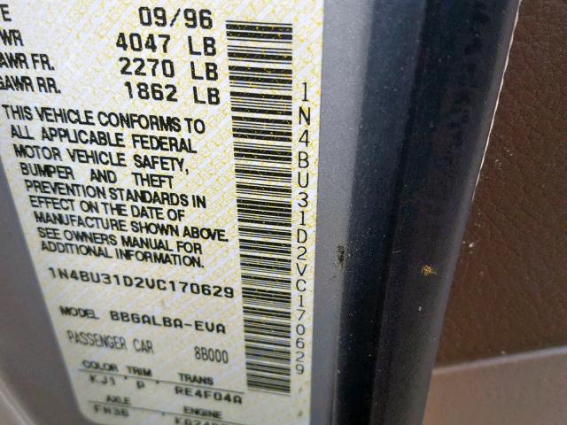 1N4BU31D2VC170629 - 1997 NISSAN ALTIMA XE GOLD photo 10