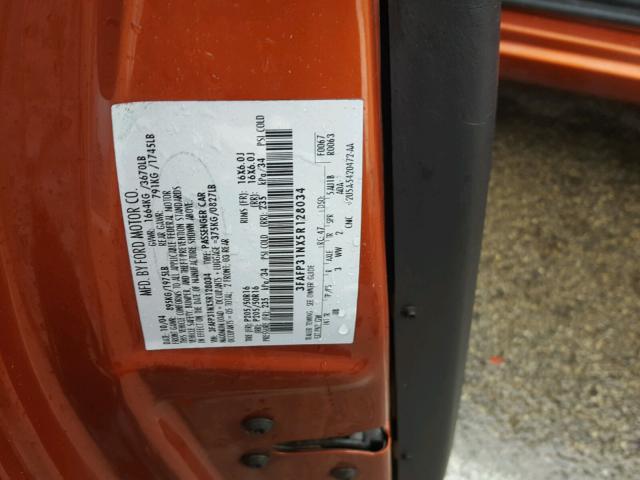 3FAFP31NX5R128034 - 2005 FORD FOCUS ZX3 ORANGE photo 10