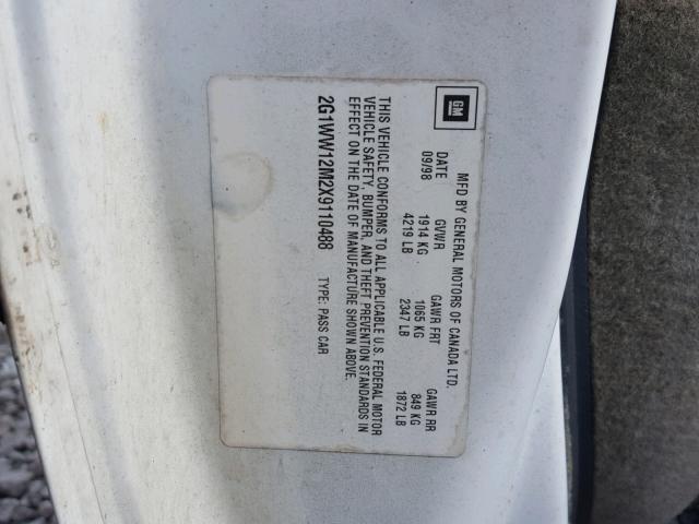 2G1WW12M2X9110488 - 1999 CHEVROLET MONTE CARL თეთრი ფოტო 10