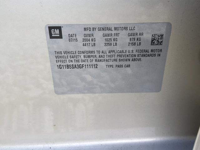 1G11B5SA3GF111112 - 2016 CHEVROLET MALIBU LIM 银色 照片 10