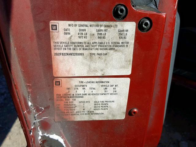 2G2FS22K4V2203093 - 1997 PONTIAC FIREBIRD RED photo 10