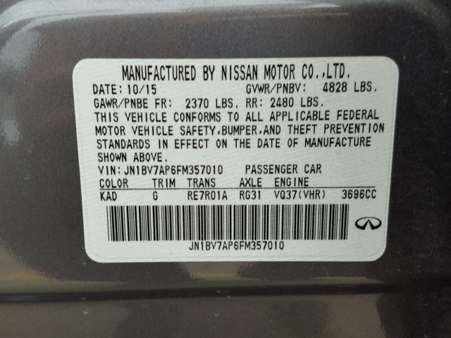 JN1BV7AP6FM357010 - 2015 INFINITI Q50 BASE GRAY photo 10