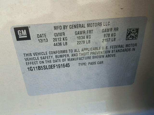 1G11B5SL0EF191645 - 2014 CHEVROLET MALIBU LS 棕色 照片 10