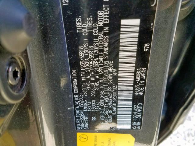 JTJGW31U282007027 - 2008 LEXUS RX 400H CHARCOAL photo 10