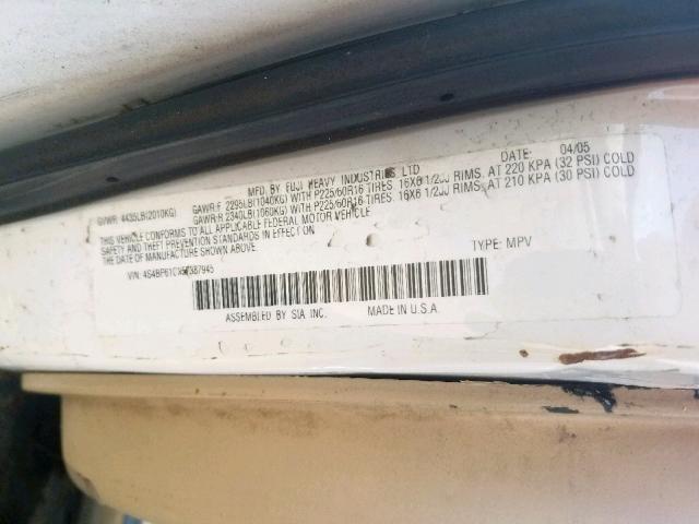 4S4BP61C357387945 - 2005 SUBARU LEGACY OUT TWO TONE photo 10