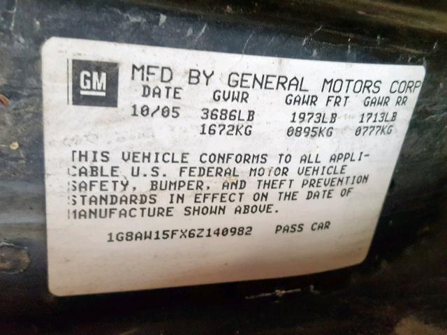 1G8AW15FX6Z140982 - 2006 SATURN ION LEVEL BLUE photo 10