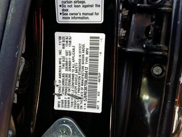 5J6RE38759L006412 - 2009 HONDA CR-V EXL BLACK photo 10