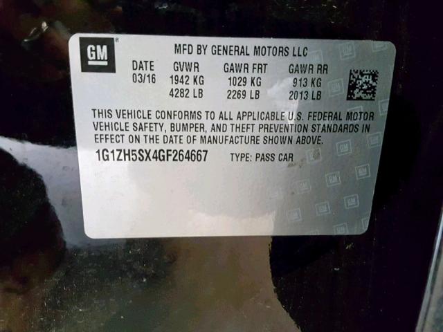 1G1ZH5SX4GF264667 - 2016 CHEVROLET MALIBU PRE BLACK photo 10