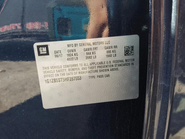 1G1ZB5ST5HF287553 - 2017 CHEVROLET MALIBU LS 蓝色 照片 10