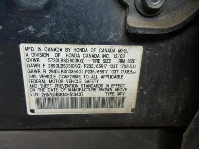 2HNYD18814H513437 - 2004 ACURA MDX TOURIN GRAY photo 10