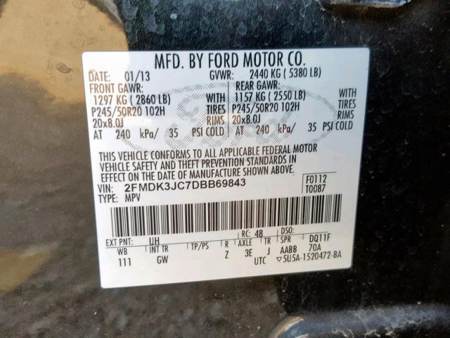 2FMDK3JC7DBB69843 - 2013 FORD EDGE SEL BLACK photo 10