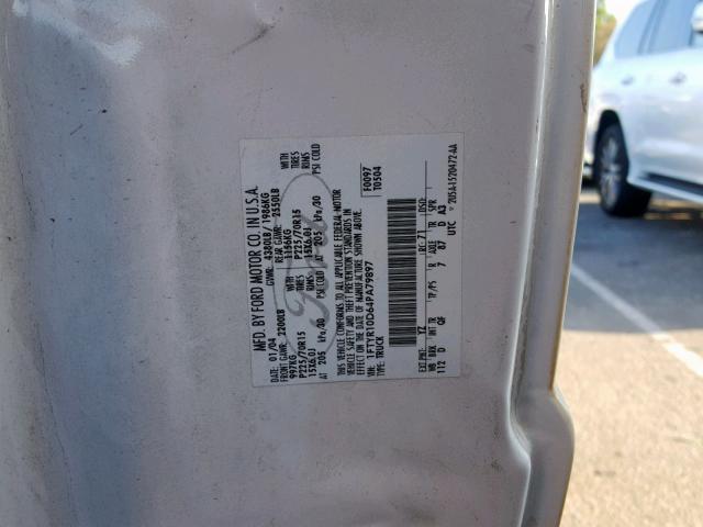 1FTYR10D64PA79897 - 2004 FORD RANGER WHITE photo 10