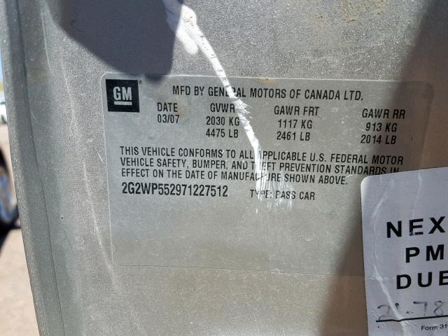 2G2WP552971227512 - 2007 PONTIAC GRAND PRIX SILVER photo 10